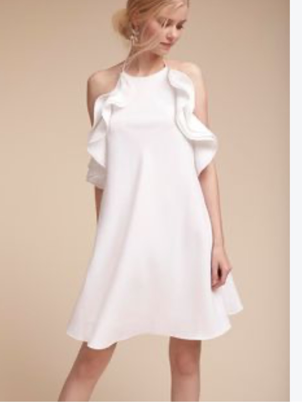 Badgley Mischka White Layered Ruffled Halter Mini Dress Wedding Formal Size 4